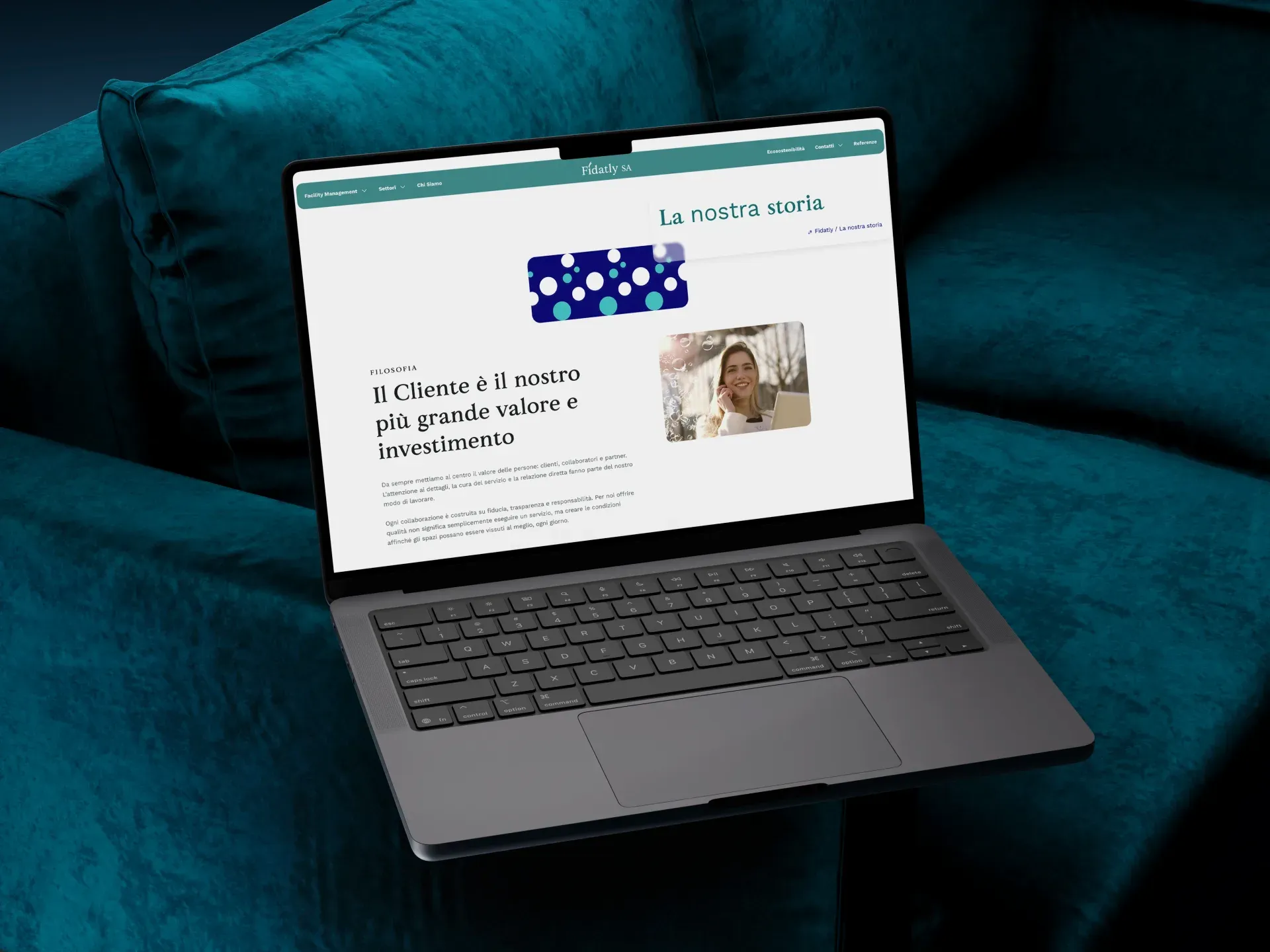 Fidatly SA, "Our story" page with company philosophy section