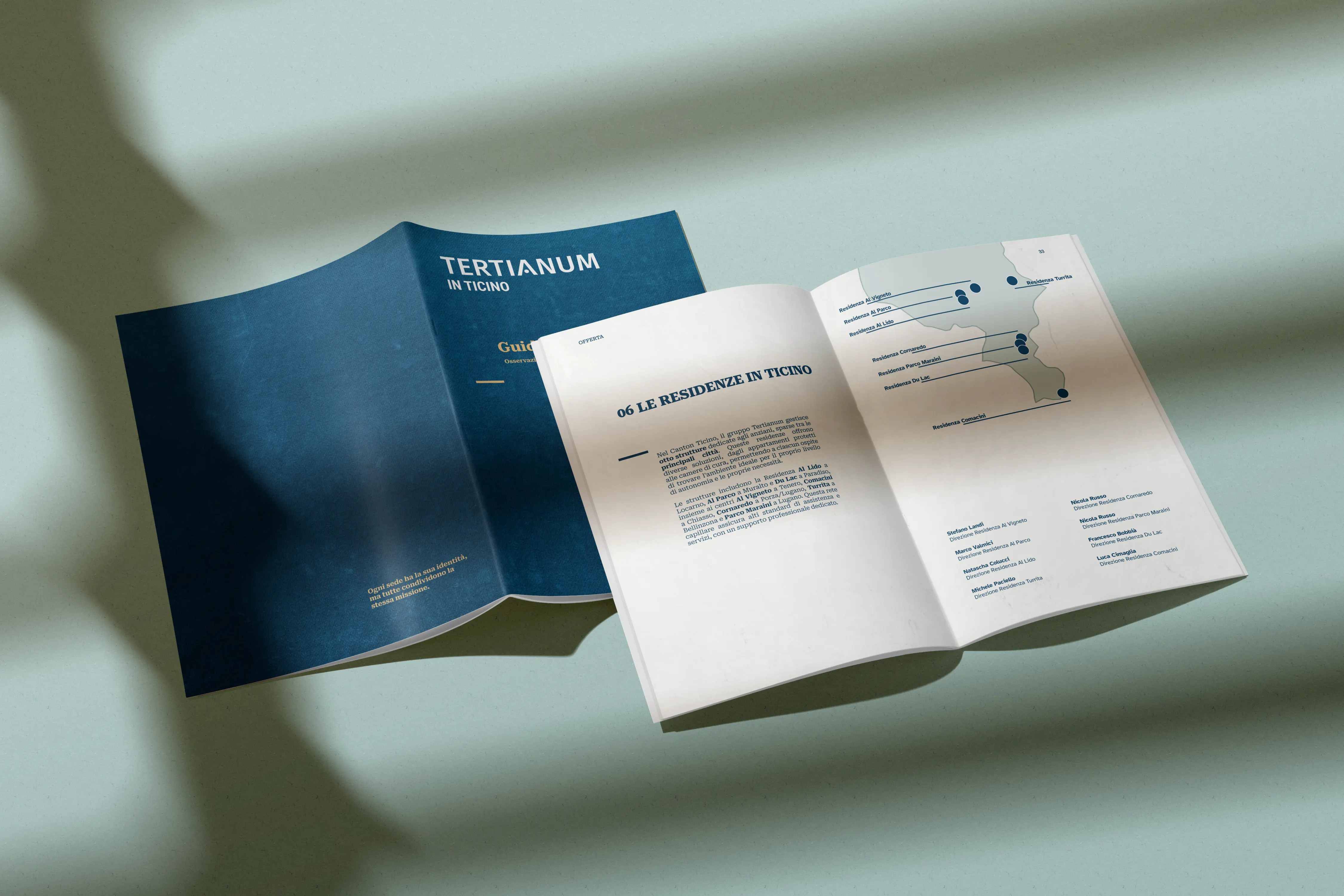 Spread interno brochure Tertianum, tipografia e layout