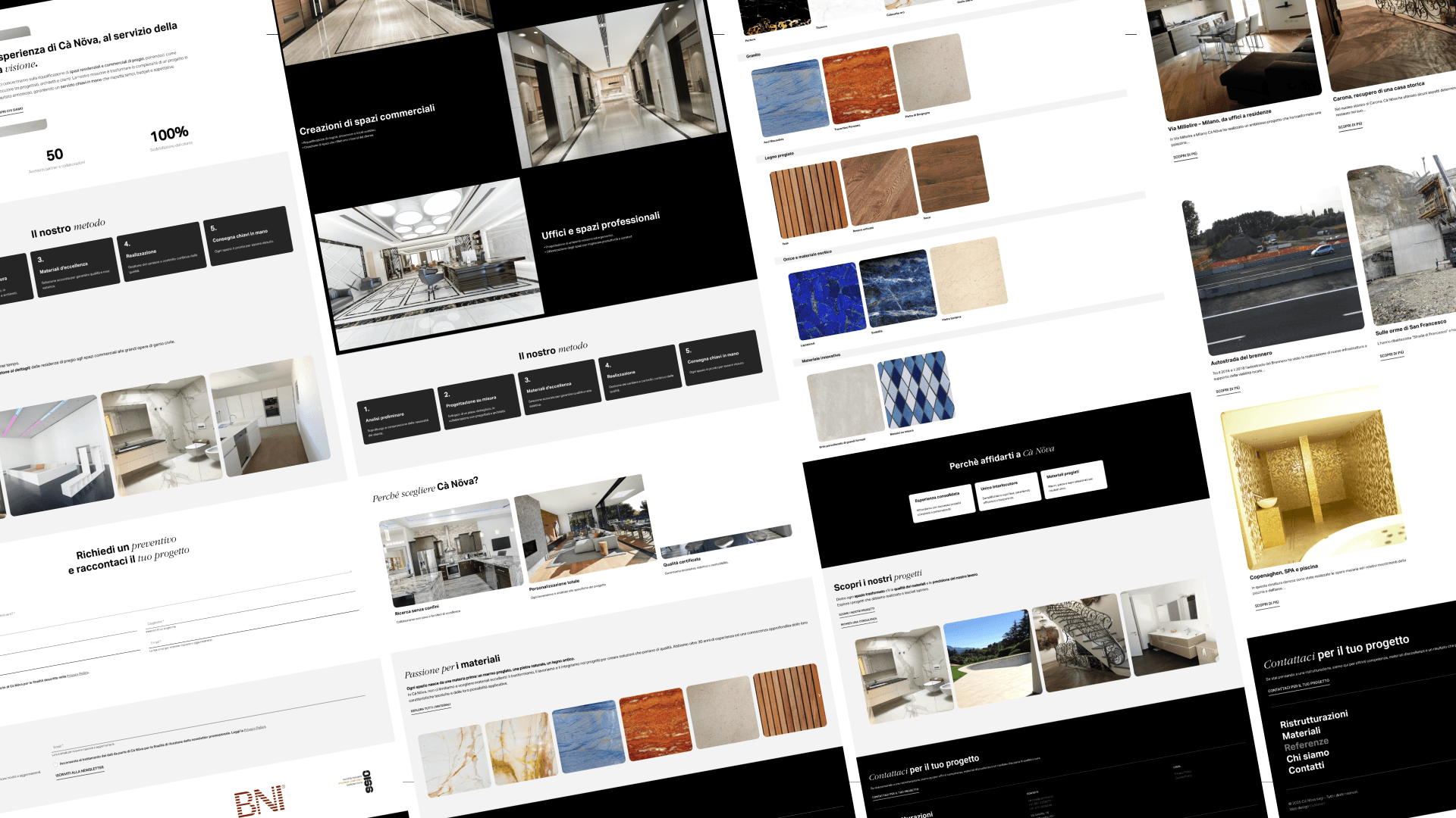 Cà Növa, inner page of the website with detail of completed projects