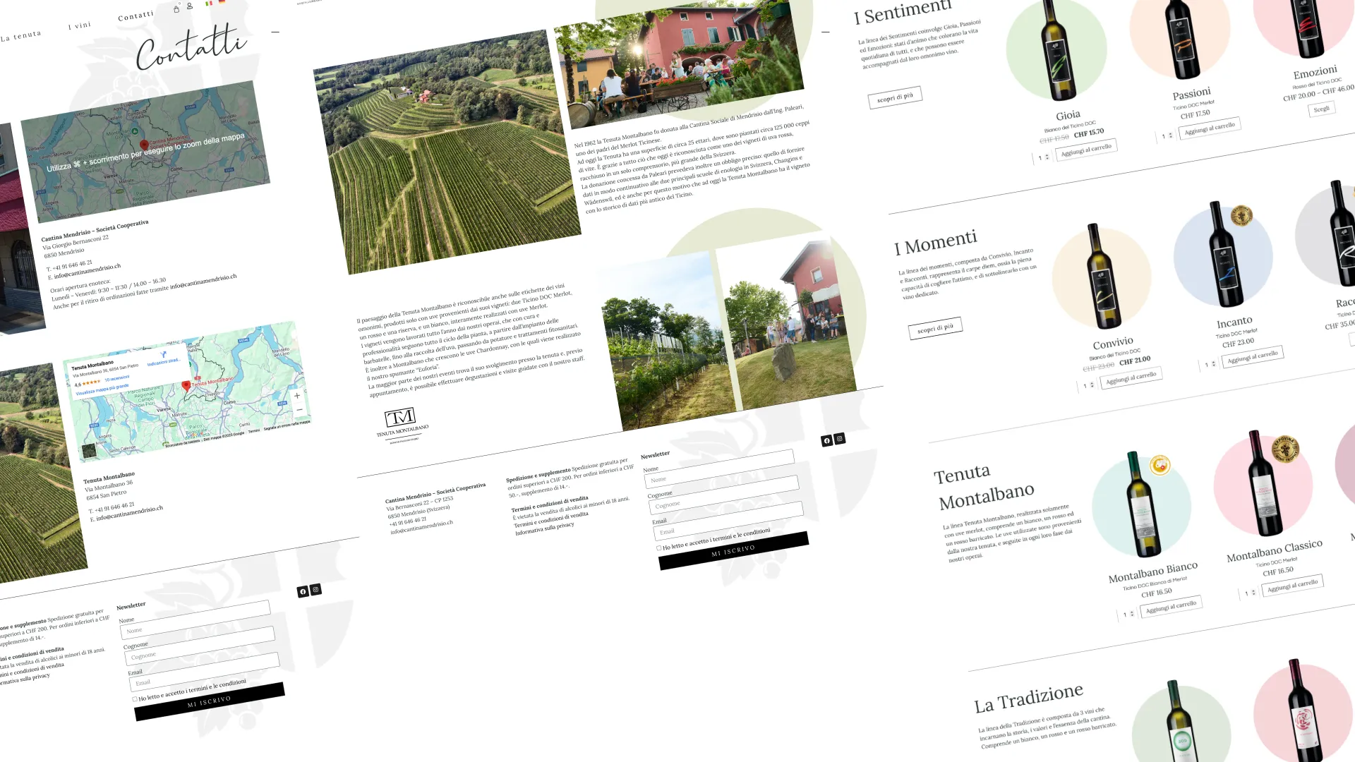 Cantina Sociale di Mendrisio, interior page of the new website with real cantina photography and editorial content