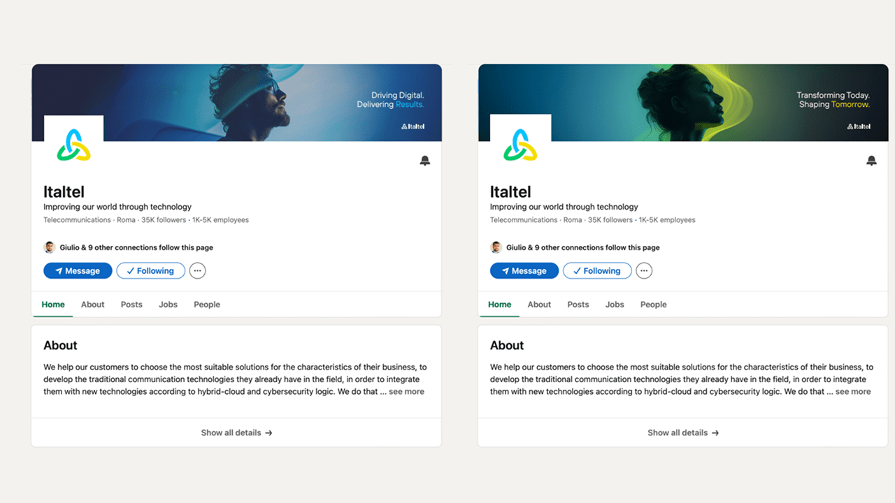 Italtel, brand application on corporate materials