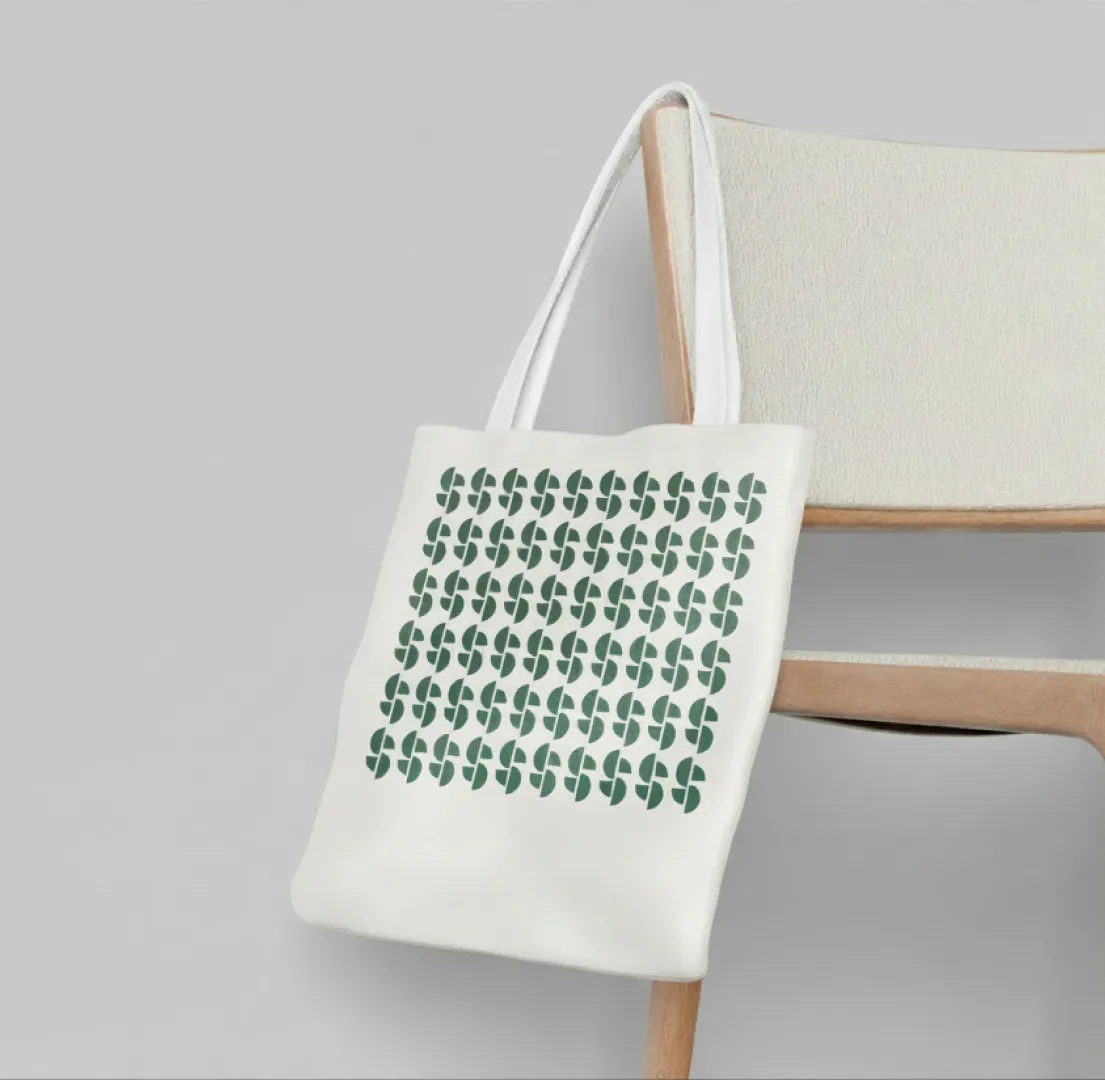 Studio Sabine Andrey, tote bag with custom pattern applied as a modular brand element