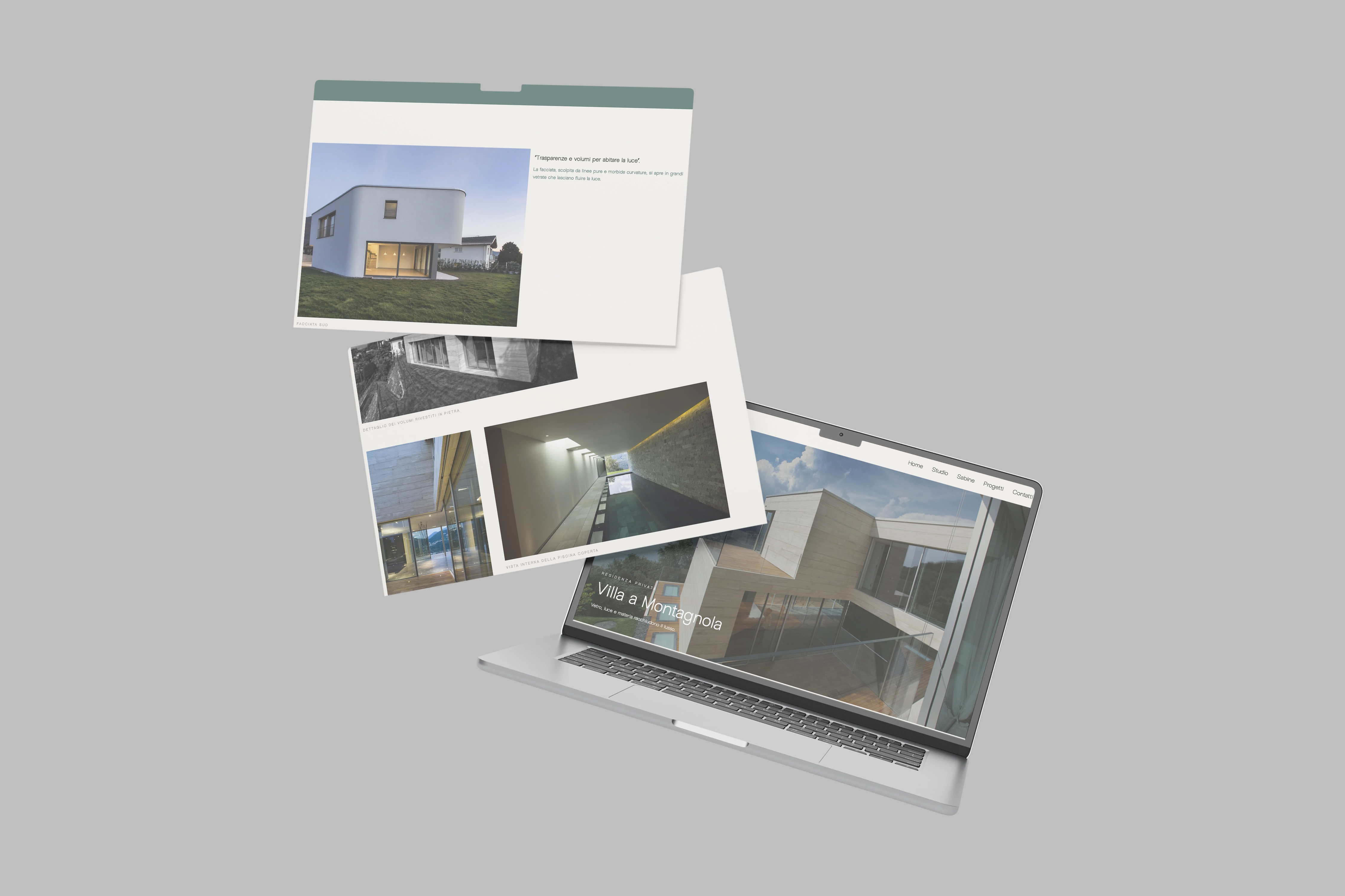 Studio Sabine Andrey, website mockup on laptop in a residential setting