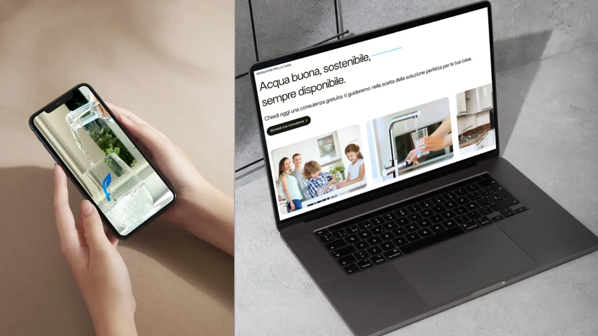 Fontechiara, homepage del sito con hero prodotto e navigazione categorie