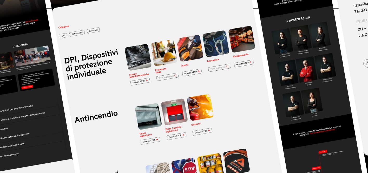 Astra SA, homepage of the new website with catalogue and lead capture