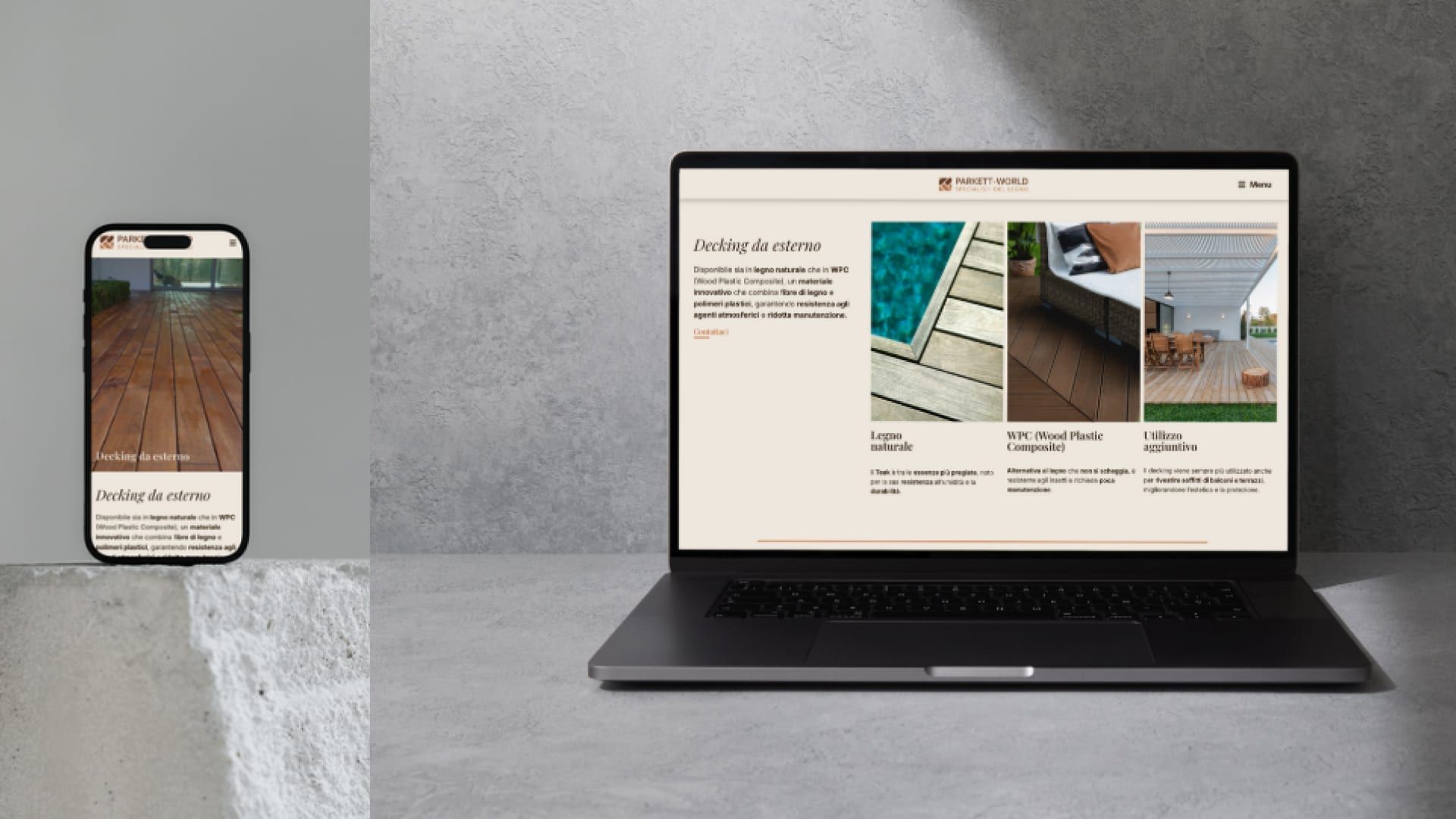Parkett World, mobile UI detail with product navigation